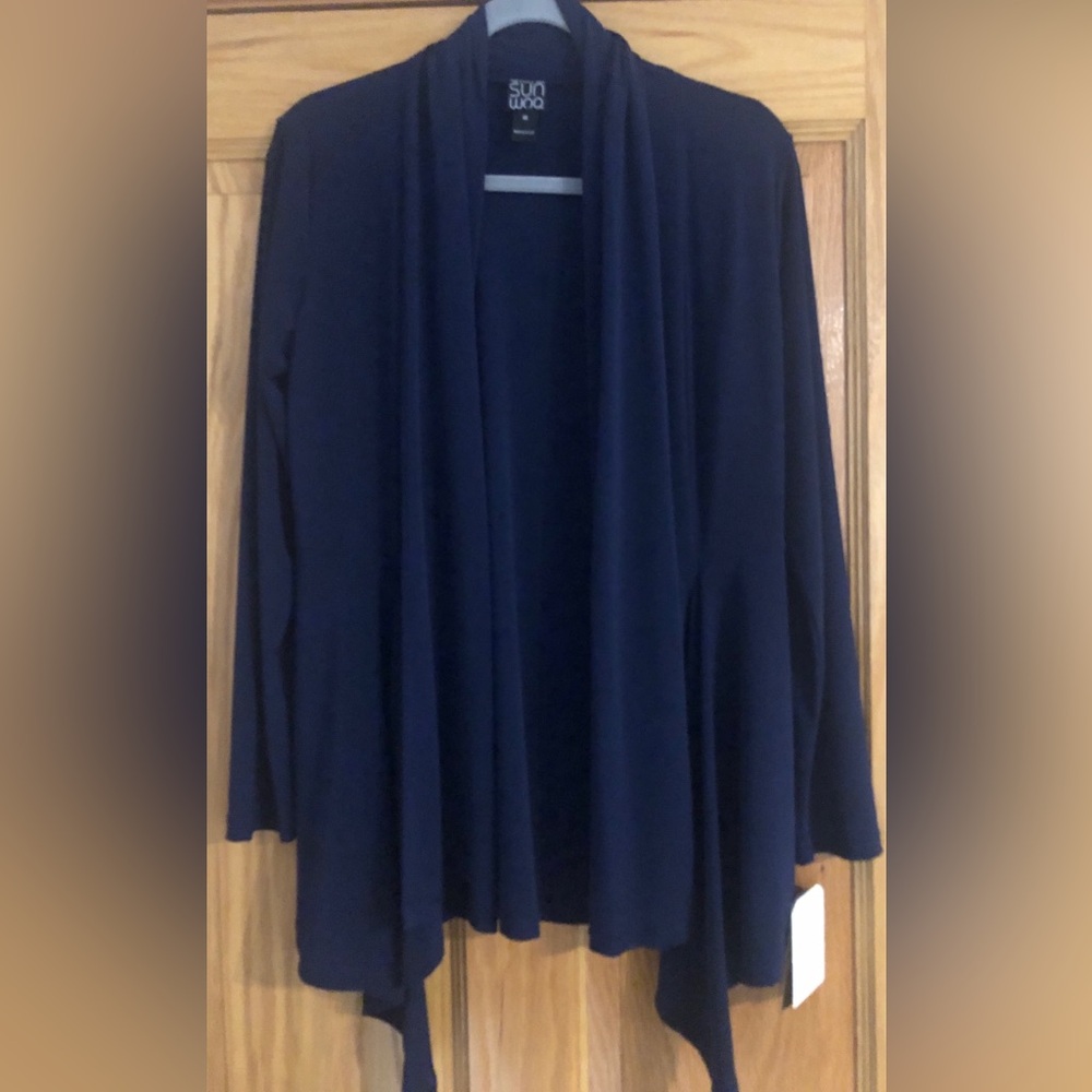 Clara Sun Woo Drape Tunic Cardigan NWT Navy M (12)